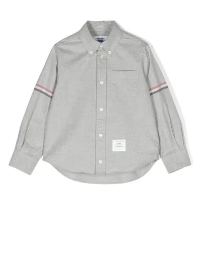 Thom Browne Kids' Stripe-detail Cotton Shirt In Grey