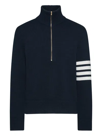 Thom Browne Stripe-detail Half-zip Sweater In Blue