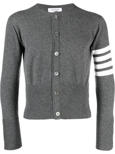 Thom Browne Stripe-detail Knit Cardigan In Grey