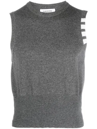 Thom Browne Stripe-detail Knit Vest In Grey