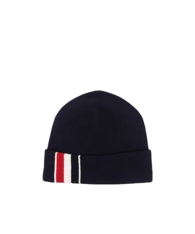 Thom Browne Stripe Detail Merino Beanie In Black