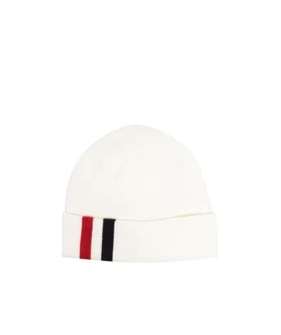 Thom Browne Stripe Detail Merino Beanie In White