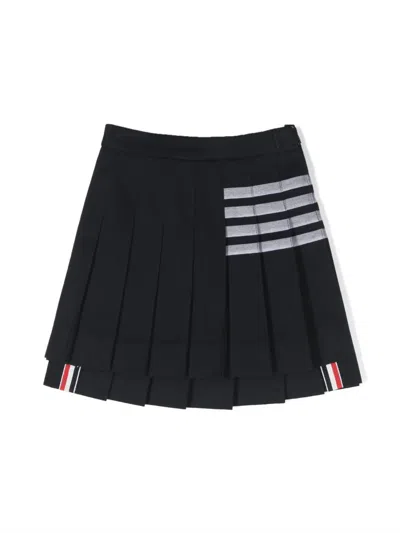 Thom Browne Kids' Stripe-detail Pleated Skirt In Blue