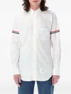 Thom Browne Long-sleeve Cotton Shirt With Striped Accents In White