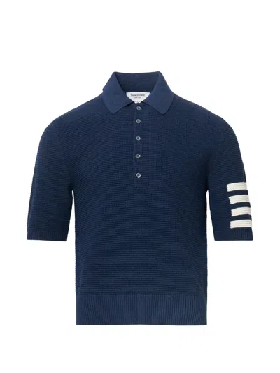 Thom Browne Stripe-detail Polo Shirt In Blue