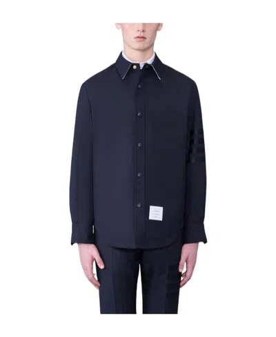 Thom Browne Stripe-detail Press-stud Shirt In Black