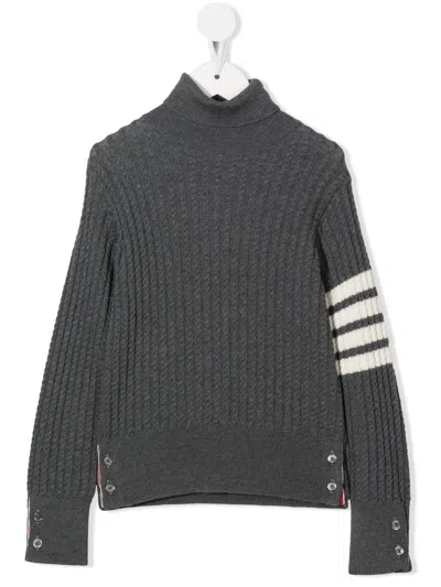 Thom Browne Kids' Rollkragenpullover Mit Streifendetail In Grey