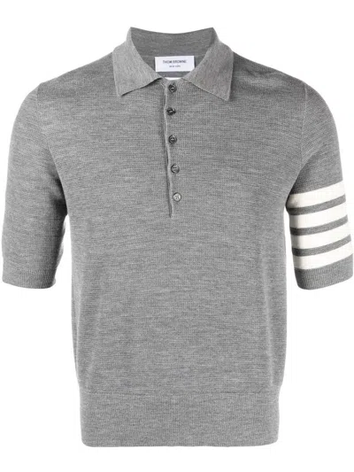 Thom Browne Stripe-detail Short-sleeved Polo Shirt In Grey