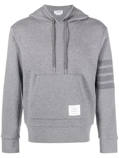 Thom Browne Soft Wool Hoodie With Kangaroo Pocket And Tonal Stripes In Gray