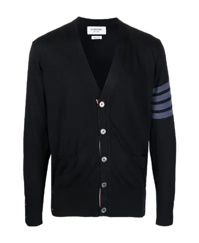 Thom Browne Stripe-detail V-neck Cardigan In Navy