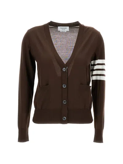 Thom Browne V Neck Jacket Long Sleeves Striped Detail In Brown