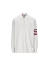 Thom Browne Stripe-detailed Long-sleeved Polo Shirt In Grey