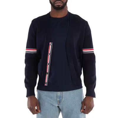 Thom Browne Stripe Detailed Milano V-neck Cardigan In Blue