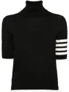 Thom Browne Black Short Sleeve Sweater With 4-bar Detail In Wool Woman In Black