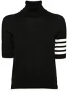 Thom Browne Black Short Sleeve Sweater With 4-bar Detail In Wool Woman In Black