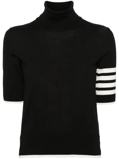 Thom Browne Stripe-detailing Short-sleeve Jumper In Black