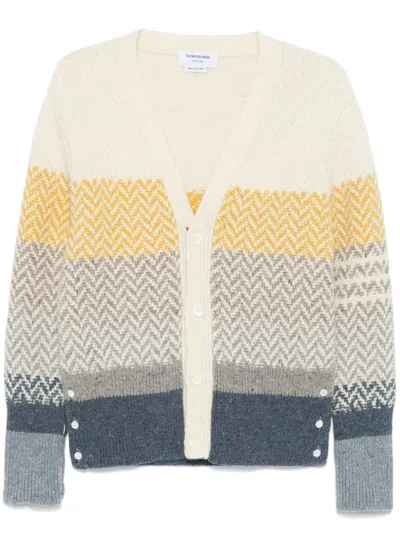 THOM BROWNE STRIPE-JACQUARD V-NECK CARDIGAN