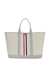 Thom Browne Stripe Leather Handles Tote In Gray