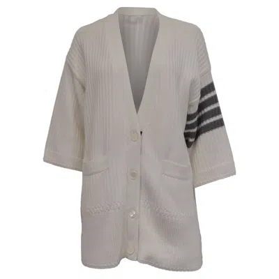 Thom Browne Stripe Oversized Cardigan In White Cotton In Gray