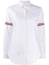 Thom Browne Cotton Shirt With Embroidered Stripes And Pocket In White