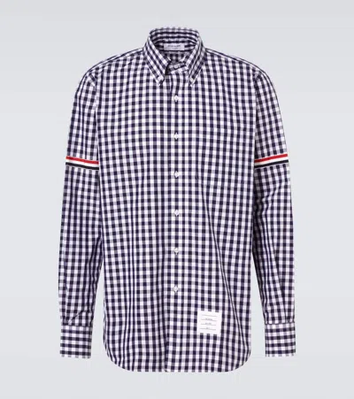 Thom Browne Stripe Oxford Armband Gingham Cotton Shirt In Blue