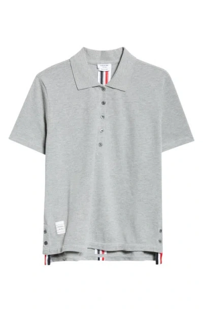 Thom Browne Stripe Piqué Polo In Light Grey