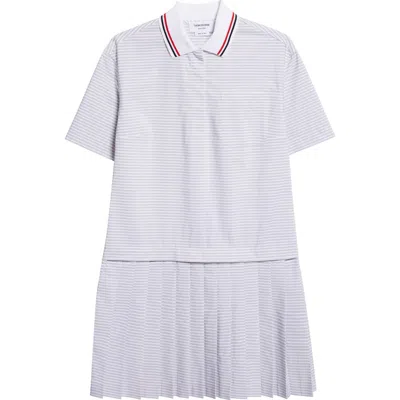 Thom Browne Striped Poplin Short-sleeve Mini Polo Shirtdress In White