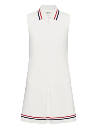 Thom Browne Stripe Pleated Tennis Mini Dress In White