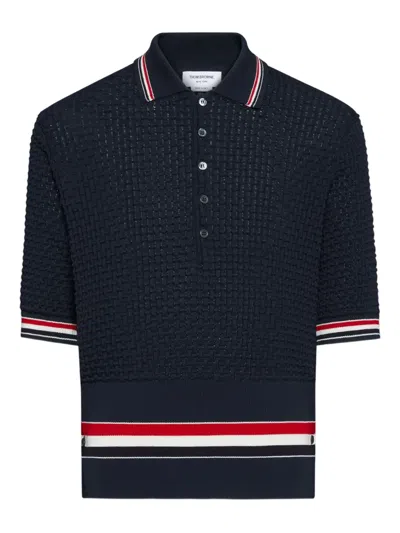 Thom Browne Woven Cotton Polo Shirt In Metallic