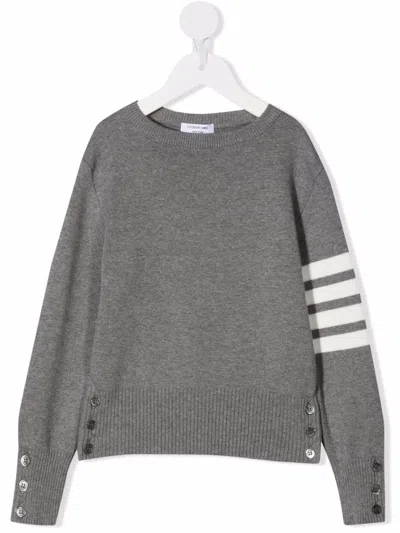 Thom Browne Kids' Stripe-print Cotton Sweater In Med Grey 035