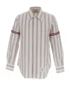 Thom Browne Straight Fit Stripe Grosgrain Band Button-down Shirt In White