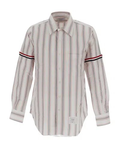 Thom Browne Stripe-print Long-sleeved Shirt In White