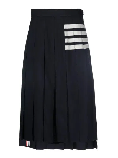 Thom Browne Structured Pleated Midi Skirt With Tricolor Tab Detail In Blue