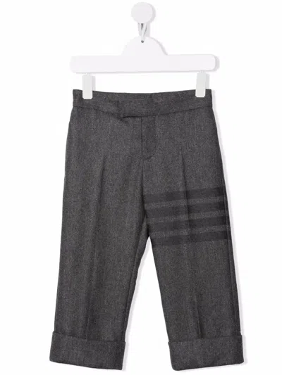 Thom Browne Kids' Stripe-print Wool Trousers In Grey