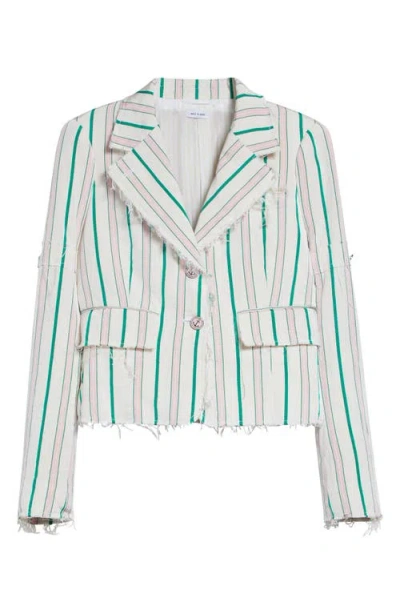Thom Browne Stripe Sculpted Shoulder Silk & Cotton Jacket In Neutral