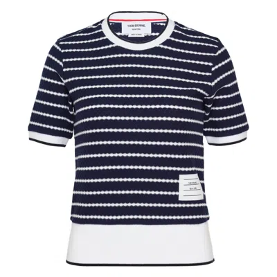 Thom Browne Stripe Short Sleeve Rib Tee In Multi