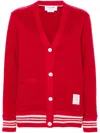 Thom Browne Stripe-trim Cotton Cardigan In Red