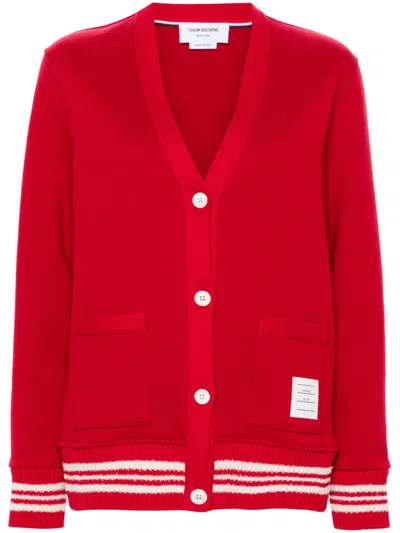 Thom Browne Stripe-trim Cotton Cardigan In Red