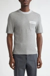 Thom Browne Stripe Trim Cotton T-shirt In Light Grey