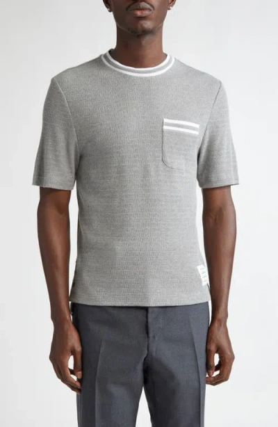 Thom Browne Stripe Trim Cotton T-shirt In Light Grey