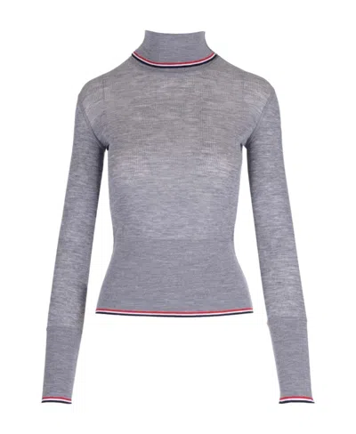 Thom Browne Stripe-trim Detail Knit Jumper In Gray