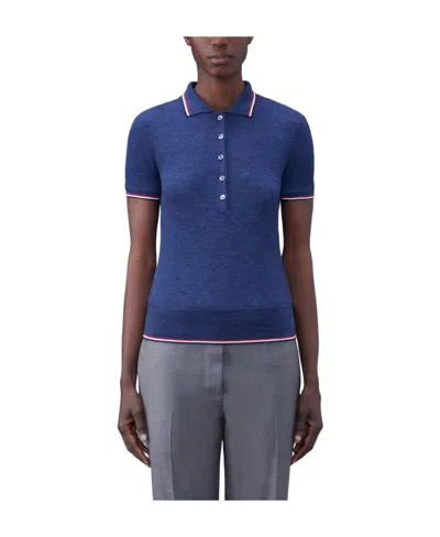Thom Browne Stripe-trim Detail Polo Top In Blue