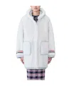 Thom Browne Stripe-trim Hooded Shearling Coat In White