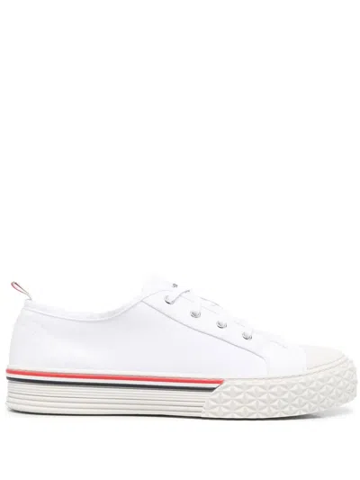Thom Browne Low-top Calf Leather Sneakers With Stripe Accents In White