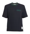 Thom Browne Knit Cotton T-shirt With Tricolor Detail In Navy