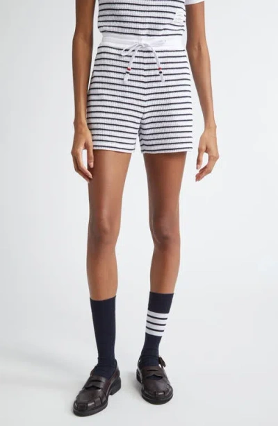THOM BROWNE THOM BROWNE STRIPE WAFFLE KNIT COTTON SHORTS
