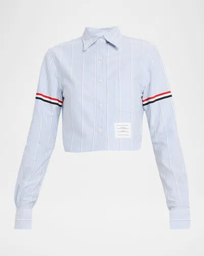 THOM BROWNE STRIPED ARMBAND CROP OXFORD SHIRT