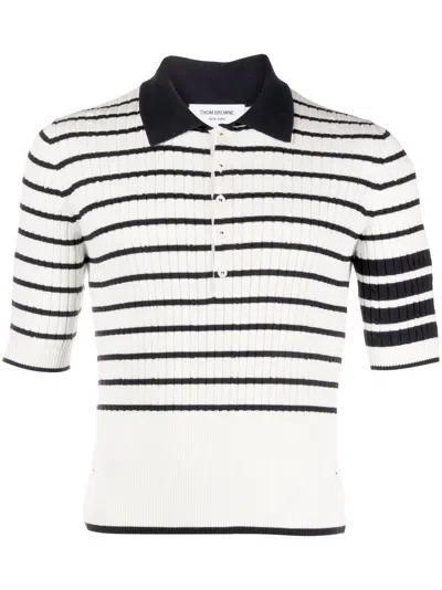 Thom Browne Striped Baby Cable Rib Stitch Classic T-shirt In White
