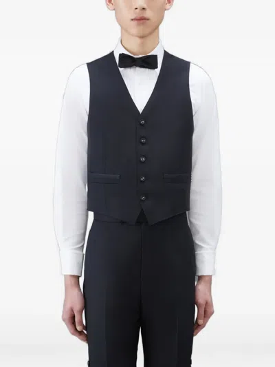 Thom Browne Striped-back Five-button Waistcoat In Black
