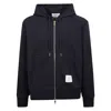Thom Browne Zip Up Hoodie With Engineered 4 Bar In Color Blocked Solid In Blue